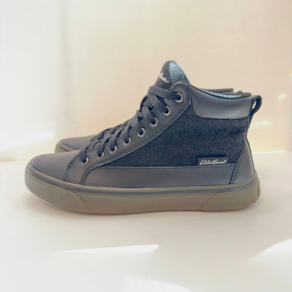 New! Eddie Bauer Black Leather & Wool High-Top Sneakers – Size US 8.5M - Picture 4 of 9